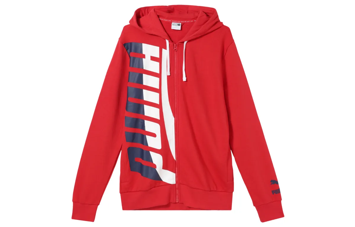 PUMA Sweatshirts Men's Red Hooded Moderate Cardigan