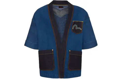 EVISU Shirts Men's Blue V Neck Moderate Shirt