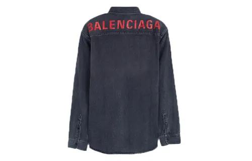 Balenciaga Shirts Men's Black Lapel Moderate Denim