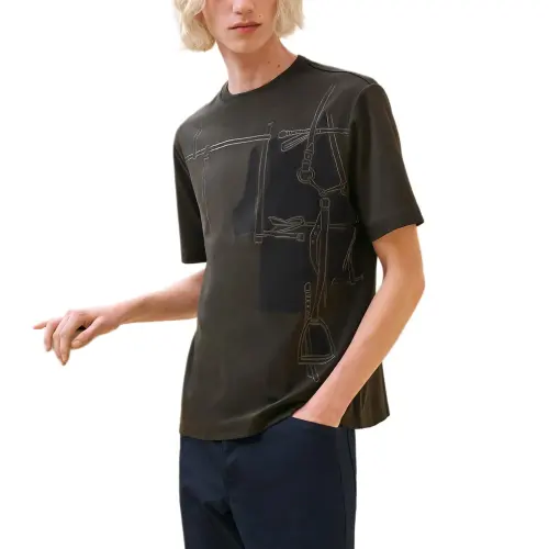 HERMES T Shirts Men's Black Crew Neck Moderate Straight Fit