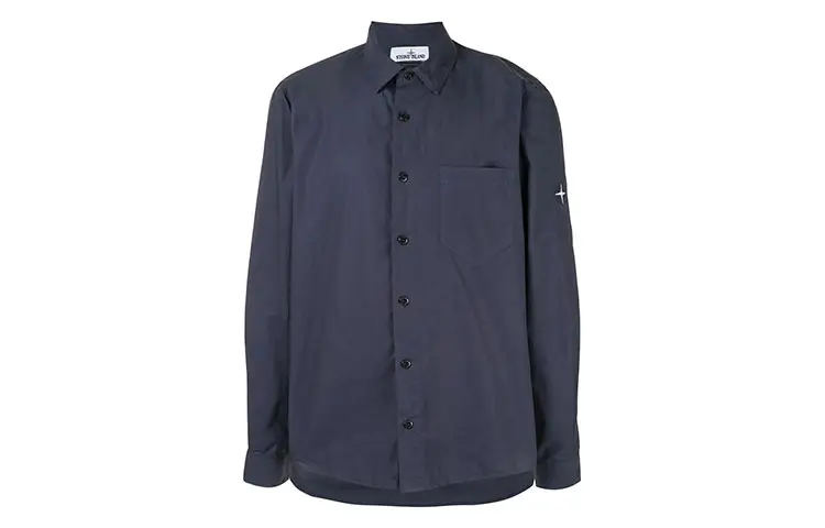 STONE ISLAND Shirts Men's Blue Pointed Collar Moderate Other