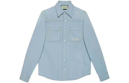 GUCCI Shirts Men's Blue Pointed Collar Moderate Denim