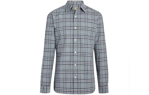 Burberry Shirts Men's Blue Gray Pointed Collar Moderate Other