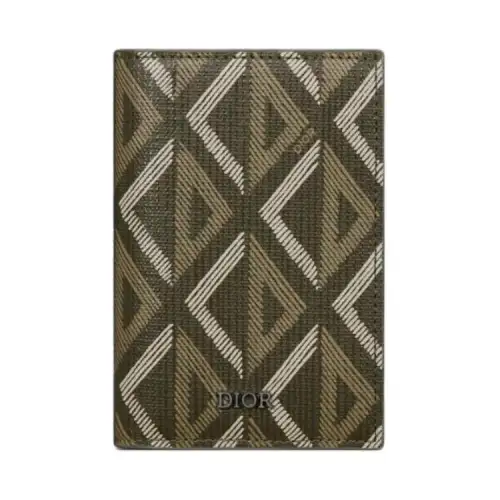 DIOR CD Diamond Canvas With Smooth Calfskin Card Holder Men's Khaki
