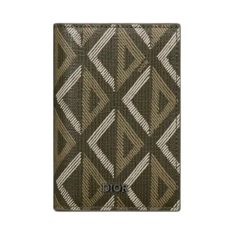DIOR CD Diamond Canvas With Smooth Calfskin Card Holder Men's Khaki