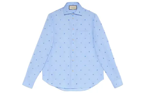 GUCCI Shirts Men's Blue Pointed Collar Moderate Shirt