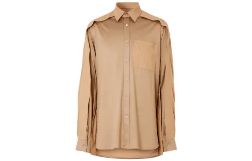 Burberry Shirts Men's Soft Yellow Brown Pointed Collar Moderate Shirt