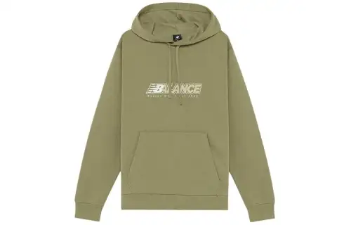 New Balance Letter Casual Sports Fleece Lined Hooded Long Sleeved Sweatshirt Men's Khaki