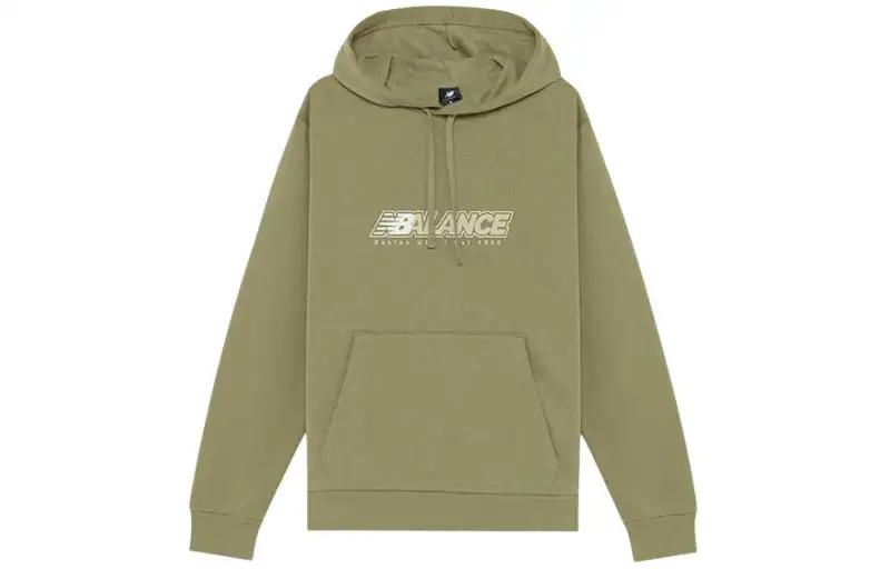 New Balance Letter Casual Sports Fleece Lined Hooded Long Sleeved Sweatshirt Men's Khaki