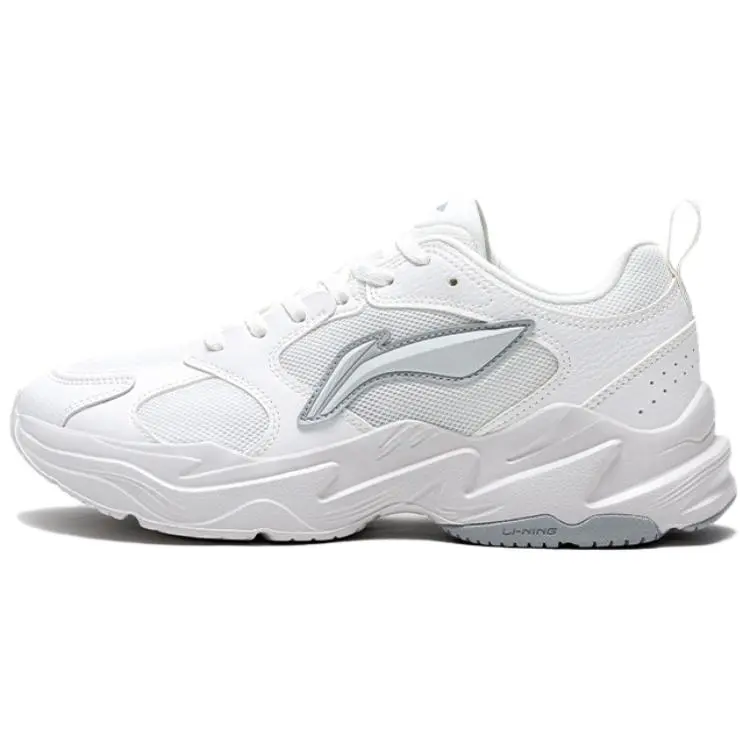 Li Ning Pulse Cushioning Slip Resistant Abrasion Resistant Low top Chunky Sneakers Men's Silver White