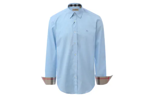 Burberry Mens Cotton Classic Long Sleeves Shirt Blue
