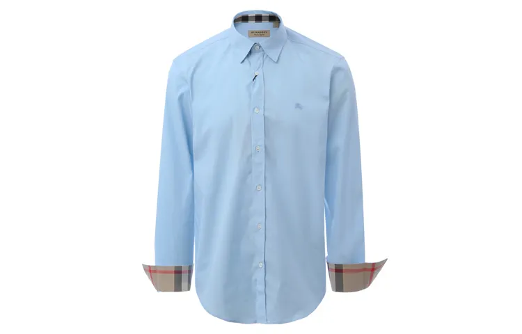 Burberry Mens Cotton Classic Long Sleeves Shirt Blue