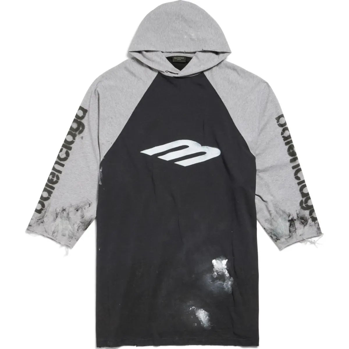 Balenciaga Letter Print Hooded Three Quarter Long Sleeved FW24 T Shirt Loose Fit Unisex Black