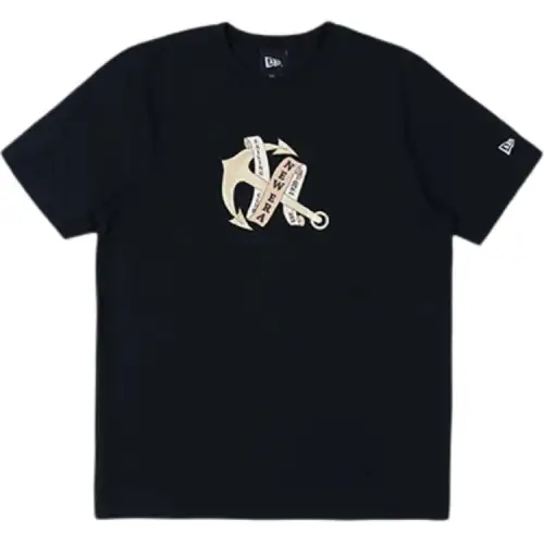 New Era Black short sleeve T-shirt with a round collar for men and women, print