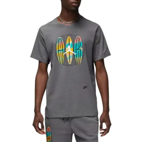 Jordan T Shirts Men's Gray Crew Neck Moderate Straight Fit