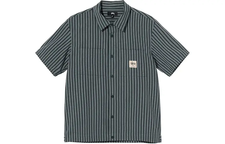 Stussy Shirts Unisex Blue Gray Pointed Collar Moderate Other