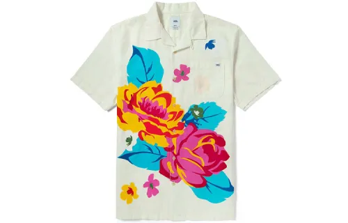 Vans Flower And Plants Print Shirts Unisex Ecru Lapel Moderate Other