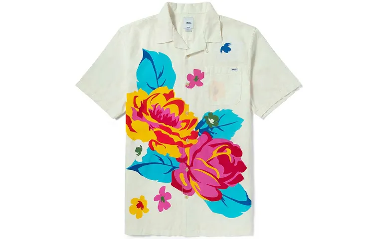 Vans Flower And Plants Print Shirts Unisex Ecru Lapel Moderate Other