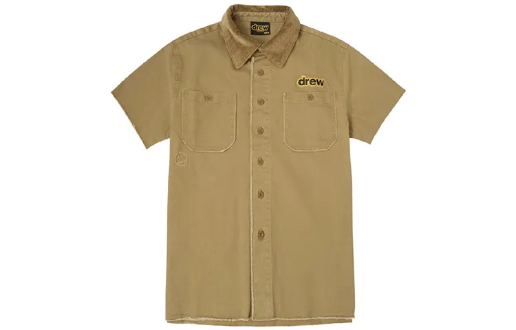 Drew house Letter Logo Series Shirts Unisex Dark Umber Square Collar Moderate Shirt