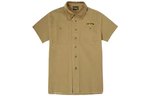 Drew house Letter Logo Series Shirts Unisex Dark Umber Square Collar Moderate Shirt