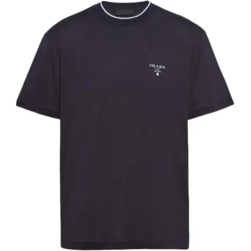 PRADA T Shirts Men's Blue Crew Neck Moderate Straight Fit