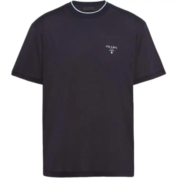 PRADA T Shirts Men's Blue Crew Neck Moderate Straight Fit