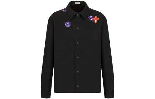 DIOR Quarterly New Products Shirts Men's Black Polo Collar Moderate Shirt