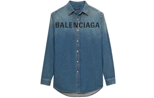 Balenciaga Shirts Men's Light Indigo Lapel Moderate Denim