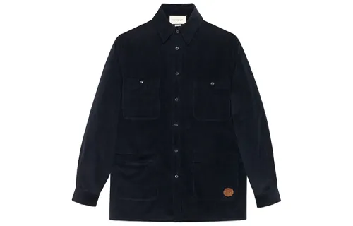 GUCCI Shirts Men's Dark Blue Pointed Collar Moderate Other