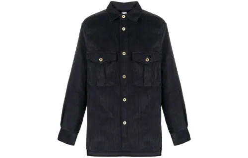 LOEWE Shirts Men's Marine Blue Polo Collar Moderate Shirt