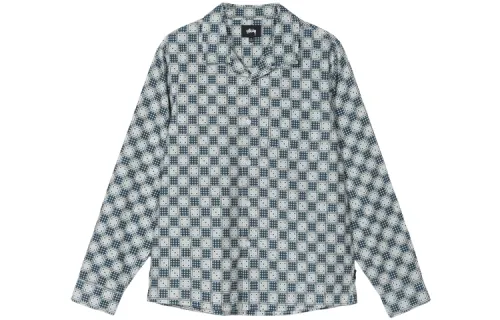 Stussy Dice Collection Shirts Men's Green Cuban Collar Moderate Shirt