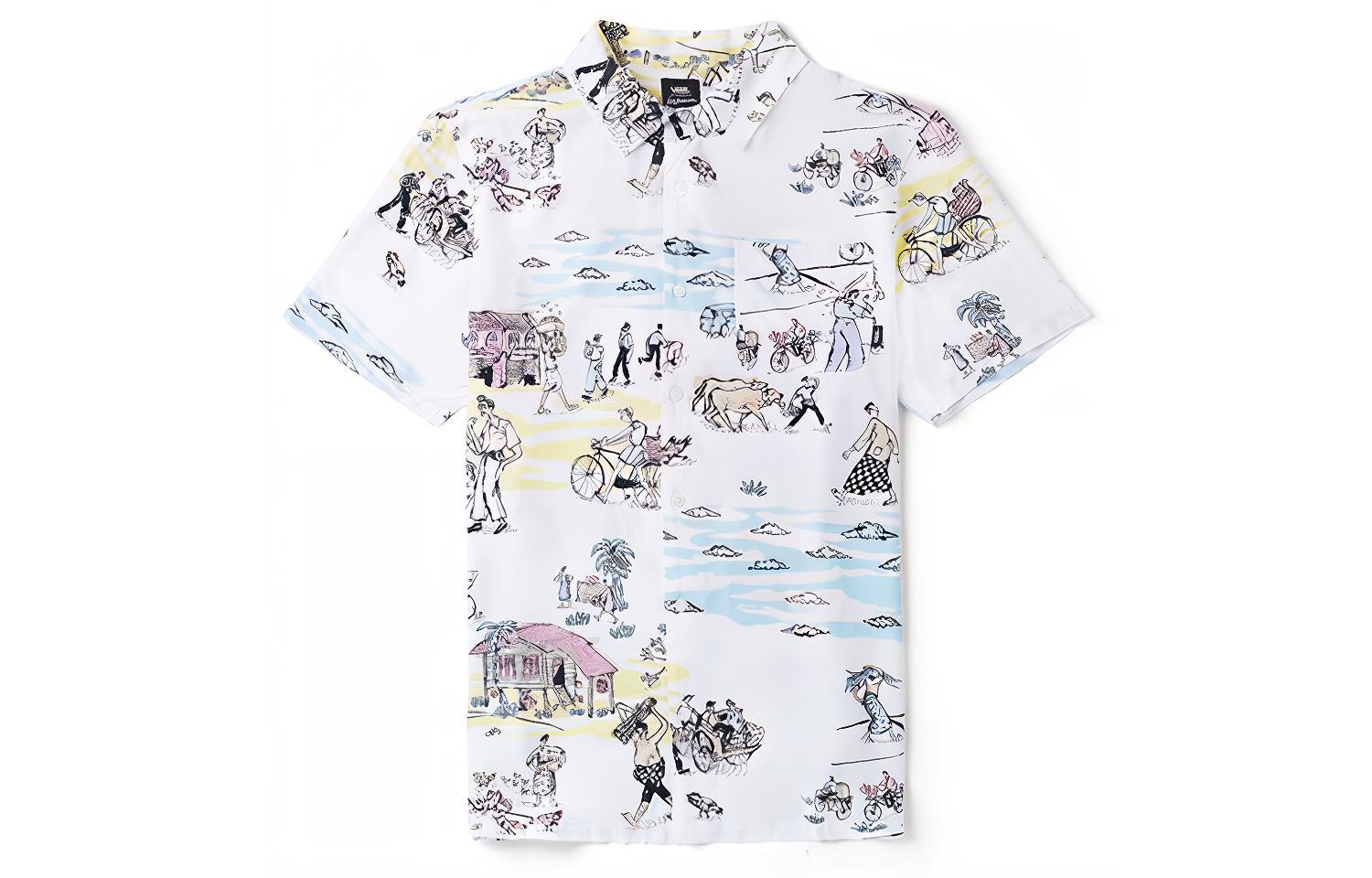 Vans Shirts Men's White Lapel Moderate Hawaii