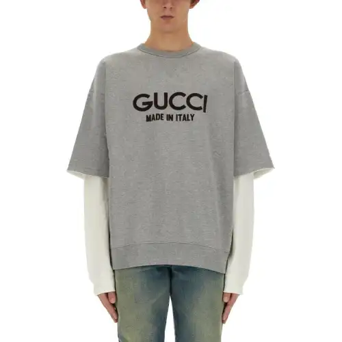 GUCCI Sweatshirts Men's Gray Crew Neck Moderate Regular