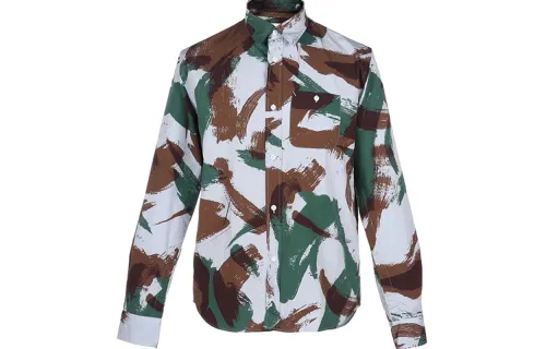 KENZO Shirts Men's Green Brown Camouflage Pointed Collar Moderate Shirt