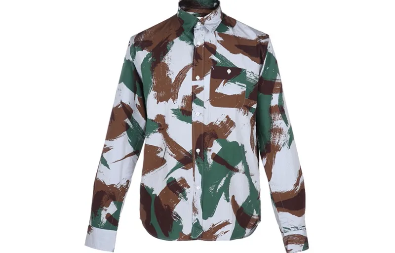 KENZO Shirts Men's Green Brown Camouflage Pointed Collar Moderate Shirt