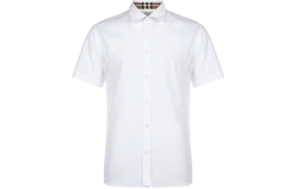 Burberry Burberry solid color single-breasted peak collar straight short-sleeved shirt men's white