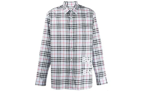 Burberry Shirts Men's Red Black Plaid Pointed Collar Moderate Shirt