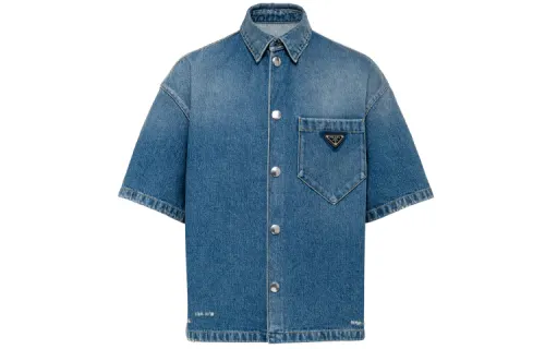 PRADA Shirts Men's Blue Pointed Collar Moderate Denim