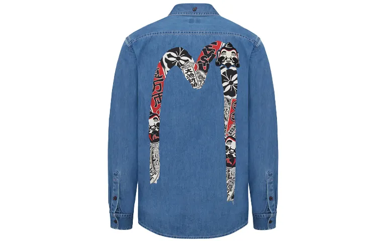 EVISU Shirts Men's Blue Lapel Moderate Other