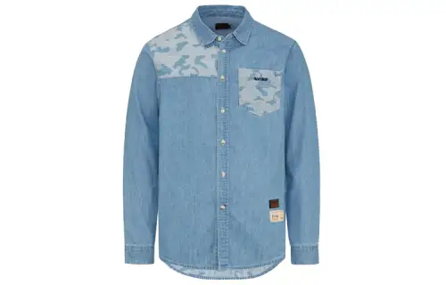 EVISU Shirts Men's Denim Blue Lapel Moderate Denim