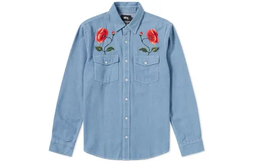 Stussy Shirts Men's Pointed Collar Moderate Denim