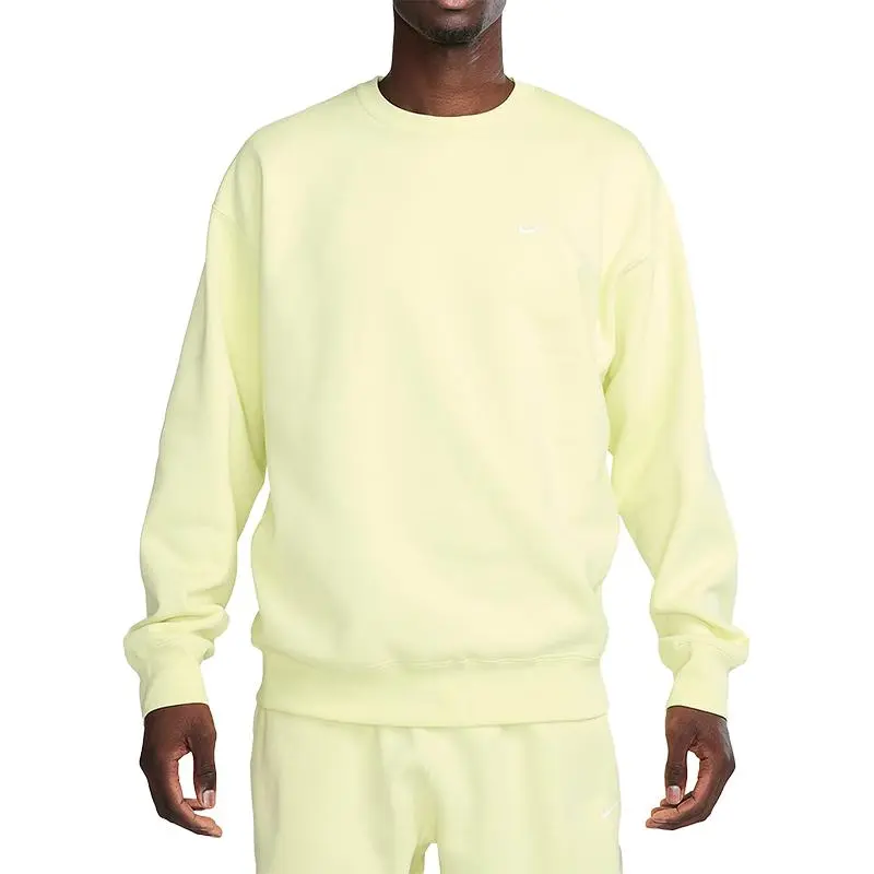 Nike Solid Color Crew Neck Fleece Lined Casual Sports Long Sleeved Sweatshirt Men's Bright Green