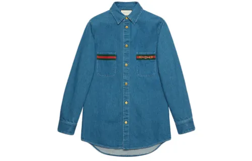 Web-detail long-sleeve denim shirt