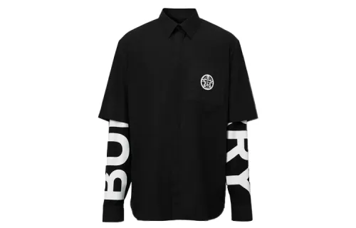 Burberry Shirts Men's Black Polo Collar Moderate Mock Two Piece