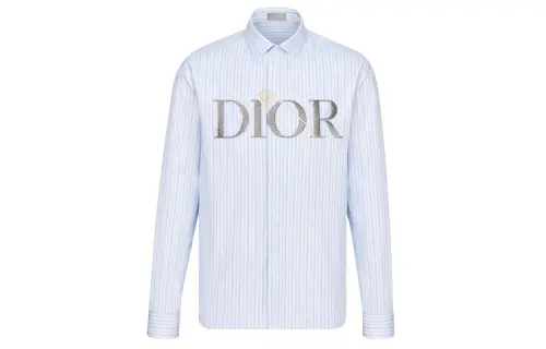 DIOR Quarterly New Products Shirts Men's Blue With White Lettering Polo Collar Moderate Other