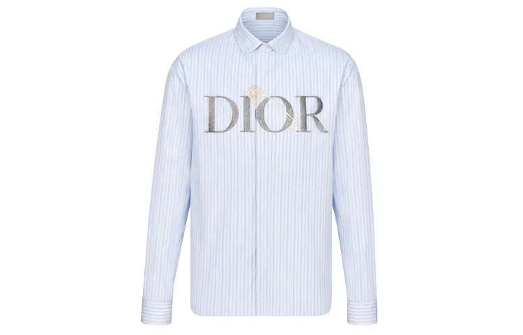 DIOR Quarterly New Products Shirts Men's Blue With White Lettering Polo Collar Moderate Other
