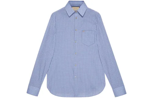 GUCCI Shirts Men's Blue Lapel Moderate Shirt