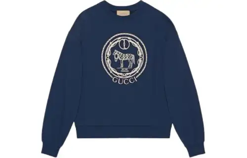GUCCI Sweatshirts Men's Blue Crew Neck Moderate Regular