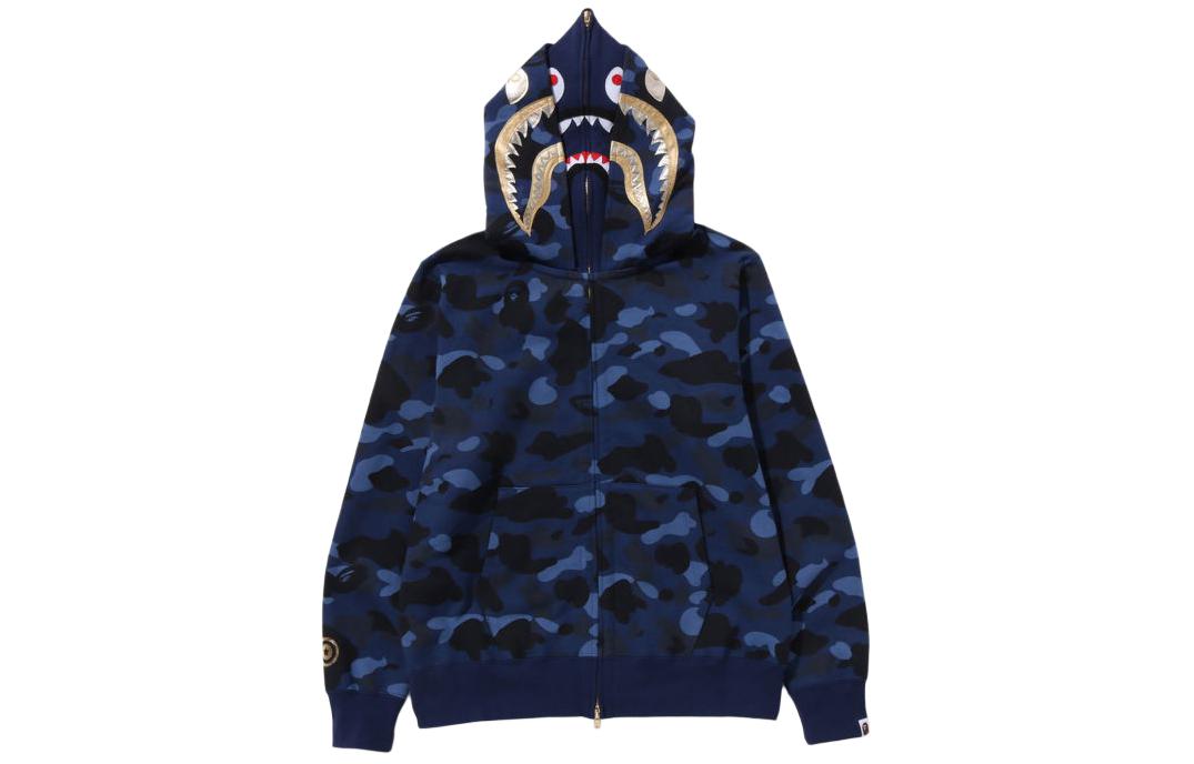 A BATHING APE CAMO SHARK camouflage double hood shark zipper sweatshirt men's style