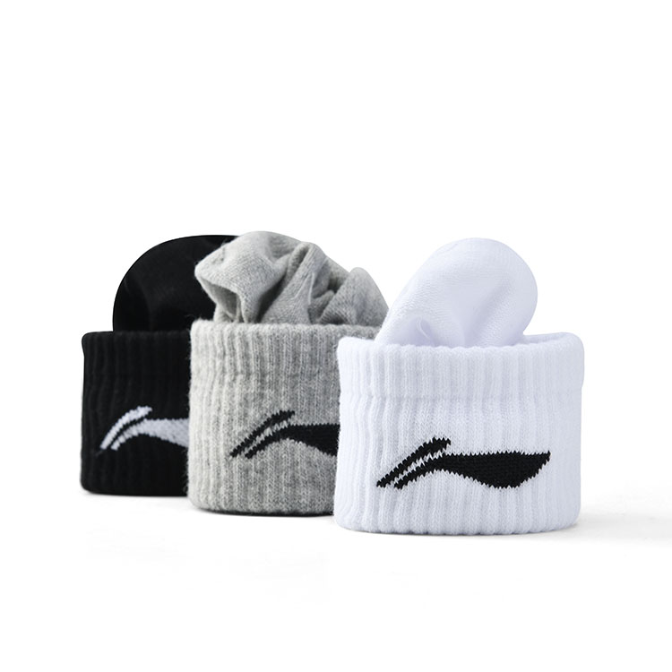 Li Ning Crew Socks Unisex 3 Pack Black White Gray